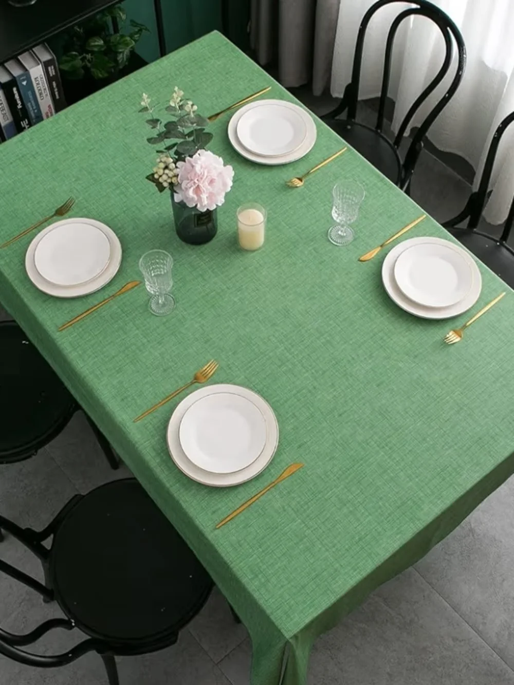 Vinyl  Green Waterproof, Wipeable Flannel Backed Tablecloth 60x84